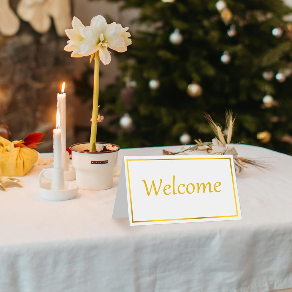 Place Cards 50Pcs Small Table Card with Gold Foil Border 2" x 3.5" Tent Name Cards for Table Setting Wedding Placecards for Table,Wedding, Dinner Parties