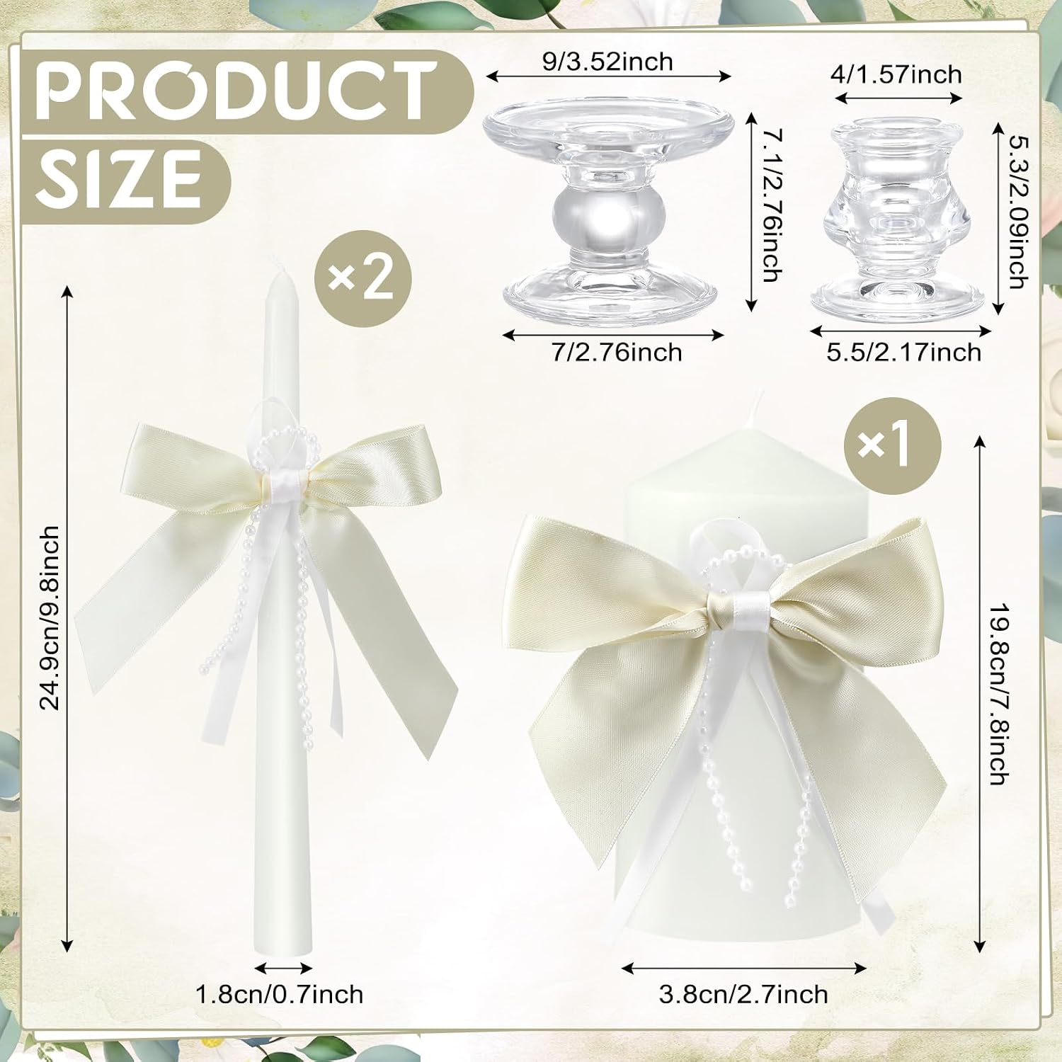 Conelist 3 Pcs Unity Candles for Wedding with Satin Bow and Glass Candle Holder Coquette Unity Pillar and Taper Candles Set Wedding Ceremony Reception Decor for Formal Events Church(Ivory)