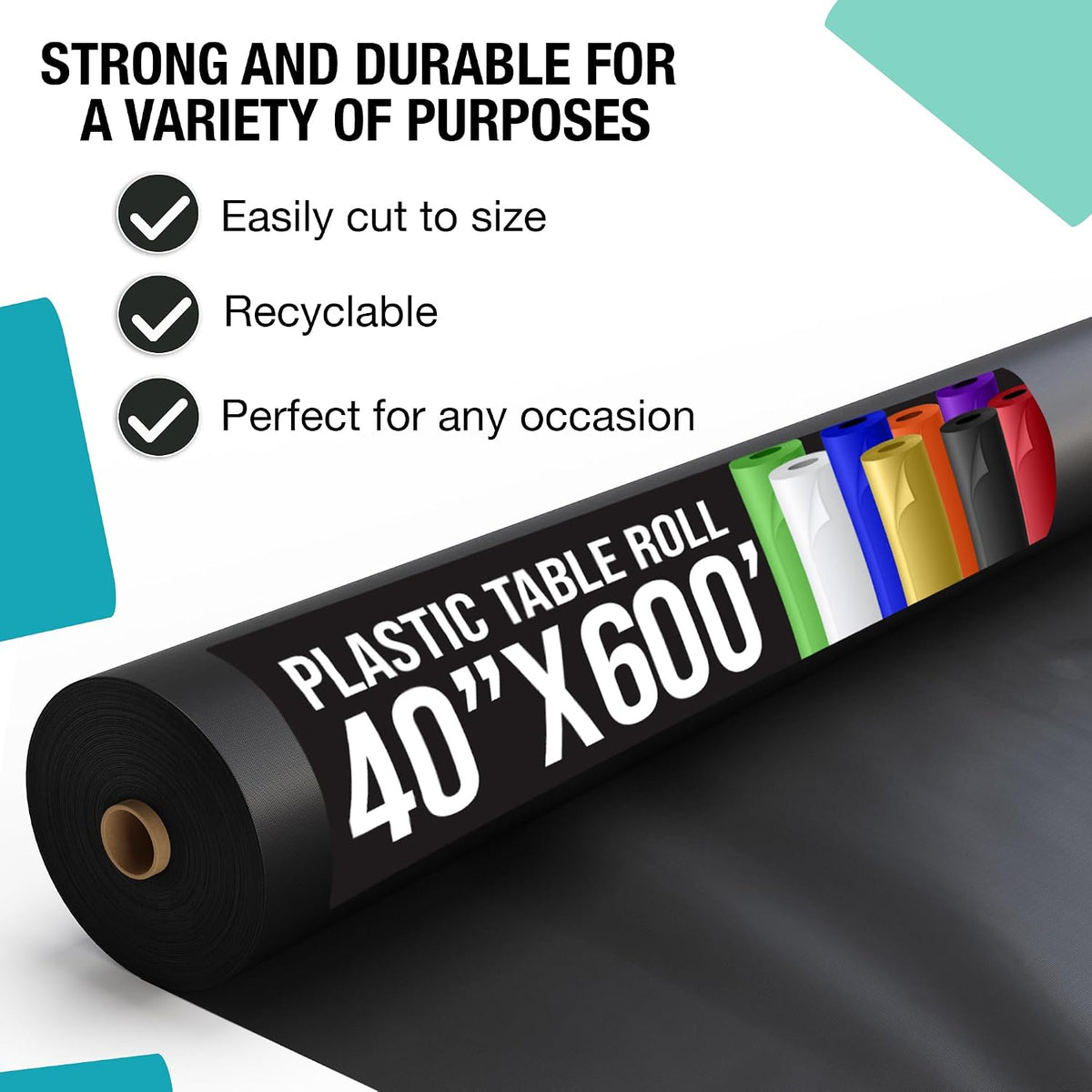 Exquisite Black Plastic Table Cover Roll 40" X 600' Table Cloth Plas...