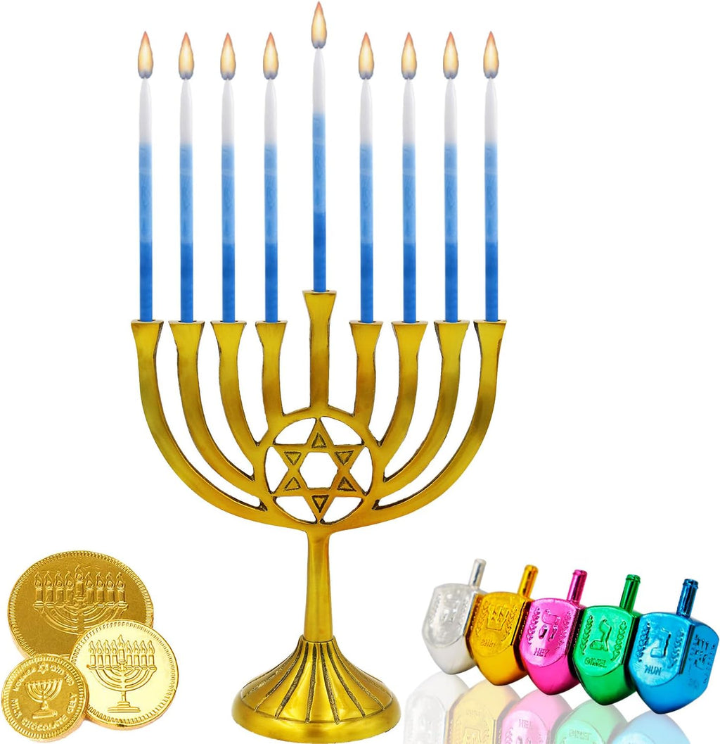 The Dreidel Company Dripless Deluxe Tapered Pastel, Blue and White Decorations, 1-Hour Burn Time Hanukkah Menorah Candles for All 8 Nights of Chanukah