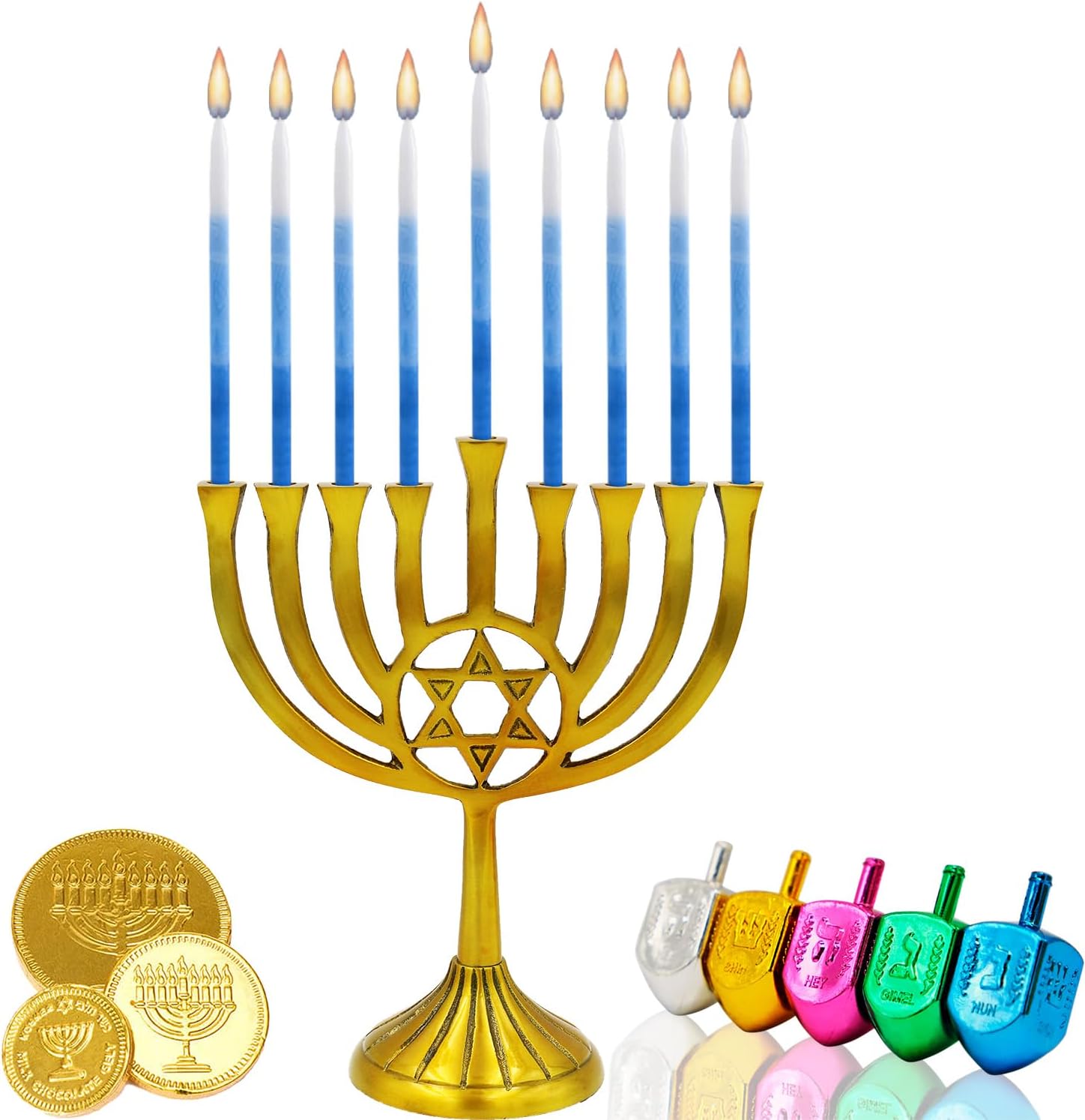 The Dreidel Company Dripless Deluxe Tapered Pastel, Blue and White Decorations, 1-Hour Burn Time Hanukkah Menorah Candles for All 8 Nights of Chanukah