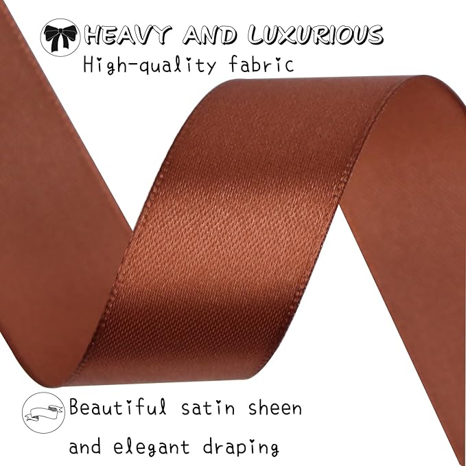 Brown Solid Satin Ribbon 1 Inch 25 Yards Solid Polyester Fabric Ribbon for Gift Wrapping Wedding Christmas Baby Shower Birthday Party Decoration Handmade Immortal Flower Craft