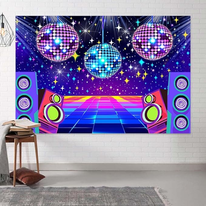 Disco Backdrop 7 x 5 ft Retro Glow Party 70s 80s 90s Theme Stage Dance Background Disco Party Decoration Disco Ball Banner Dance PartyBackdrop for Birthday Party Prom Portrait Photo Props,Multi2