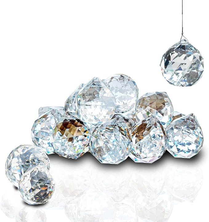 12pcs 30mm Clear Crystal Glass Ball Prisms Hanging Crystals Prisms Sun Catchers for Wedding Centerpieces Party DIY Crafts