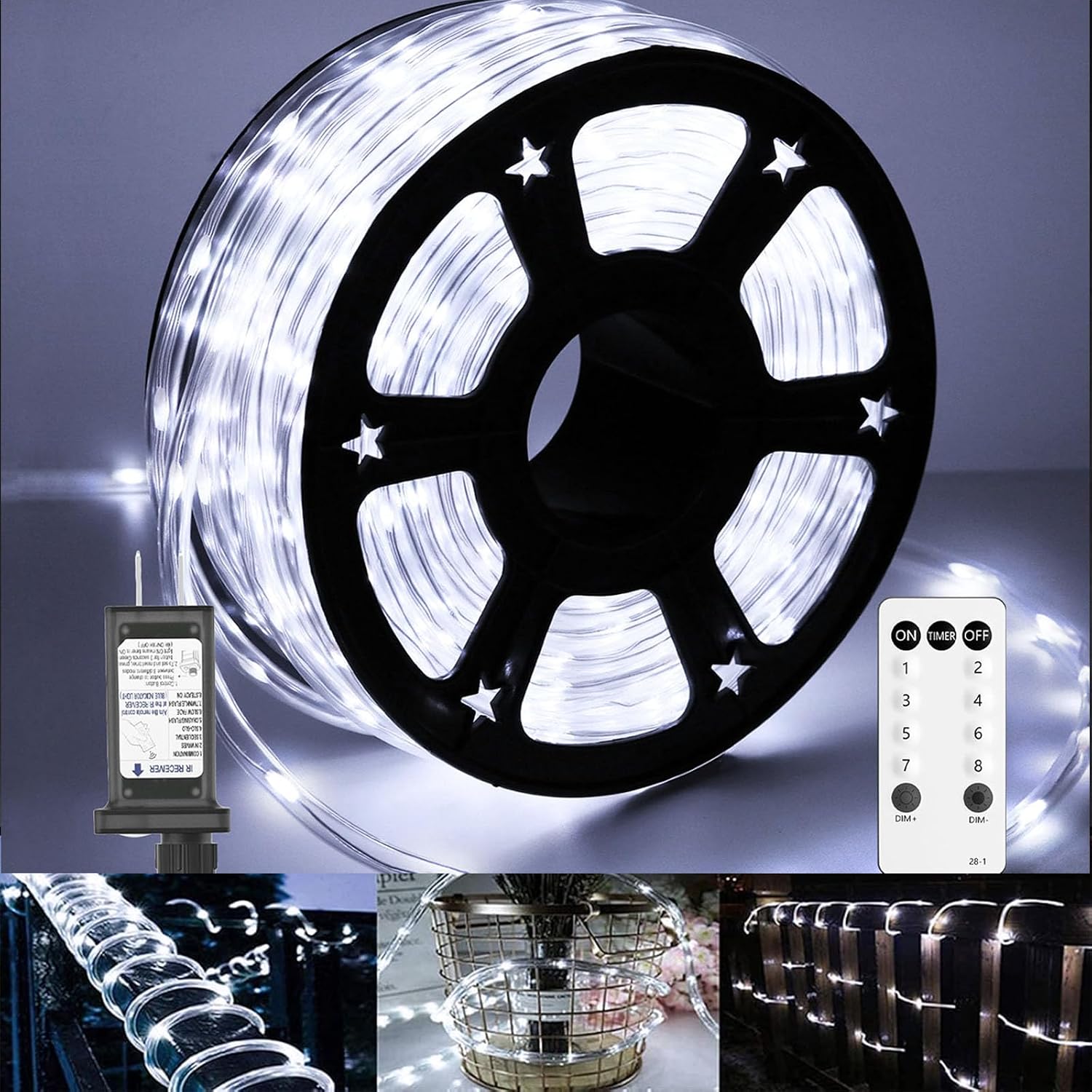 100Ft 720 LED Rope Lights Outdoor Waterproof with Remote, 8 Modes and 4 Brightness Rope Lights for Outside, Garden, Patio, Pool, Bedroom, Party, Indoor Outdoor Decoration (Cool White)