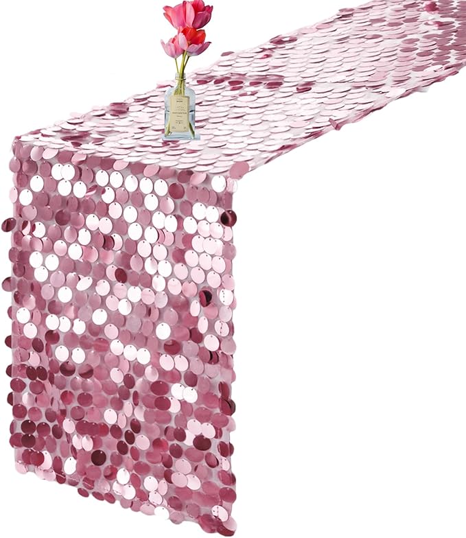 VHH Sequin Table Runner 12 x 108 inches Pink Table Runner, Glitter Runner for Party Wedding Birthday, Party Spring Easter Rustic, Birthday Supplies Decorations (1 Pack).