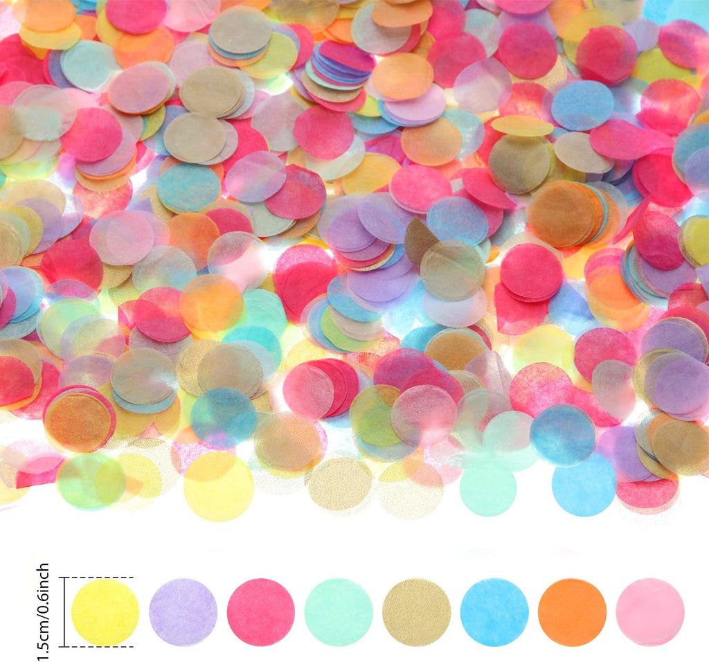 TecUnite Colorful Confetti Round Tissue Paper Table Confetti Dots for Wedding Birthday Party Decoration Arts Craft DIY Scrapbooking, 1.76 oz (1.5 cm)