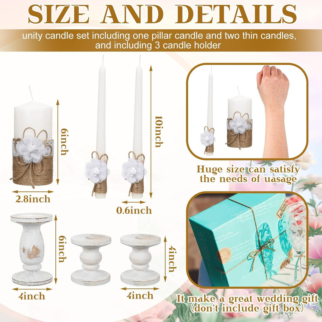 Zhehao 3 Unity Candles with 3 Candle Holder for Ceremony Set Rustic Wedding Accessories for Reception Decorative Farmhouse Candle Holder Pillar Candles for Formal Events Church