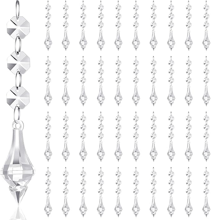 Nuenen 100 Pcs Hanging Crystals for Centerpieces Acrylic Chandelier Garland Beads Strands Prism Decorations Clear Teardrop Chandelier Crystals Pendant Wedding Home Garden Outdoor Ornaments(Lantern)