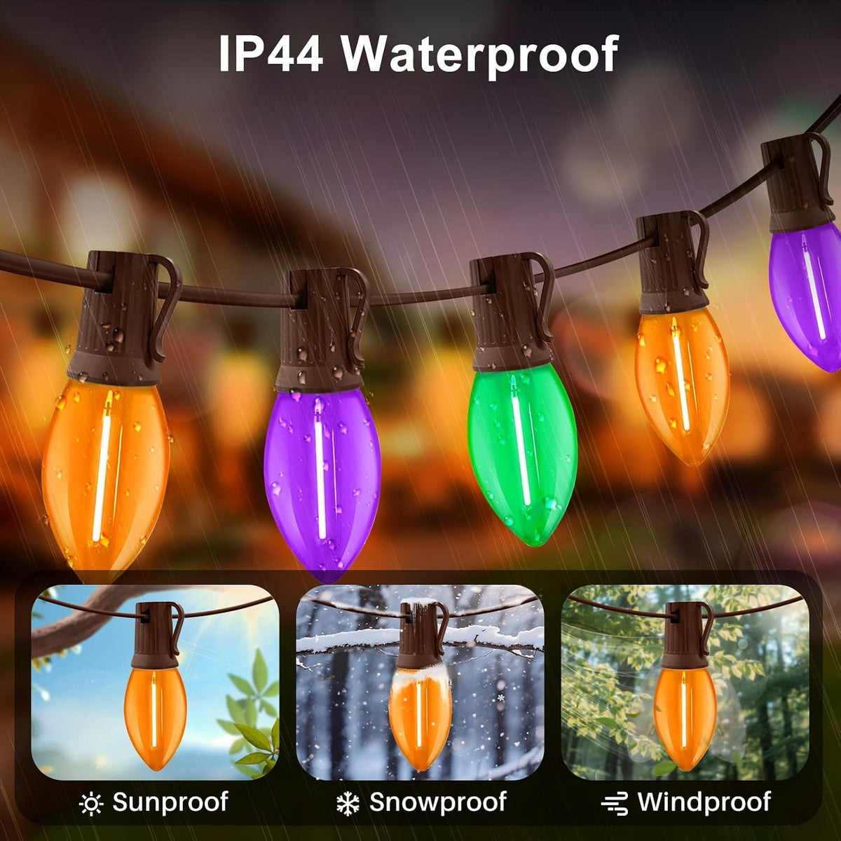 LAMPHOME C9 25FT 25 LED Orange Purple Green Halloween Lights, Vintage String ...