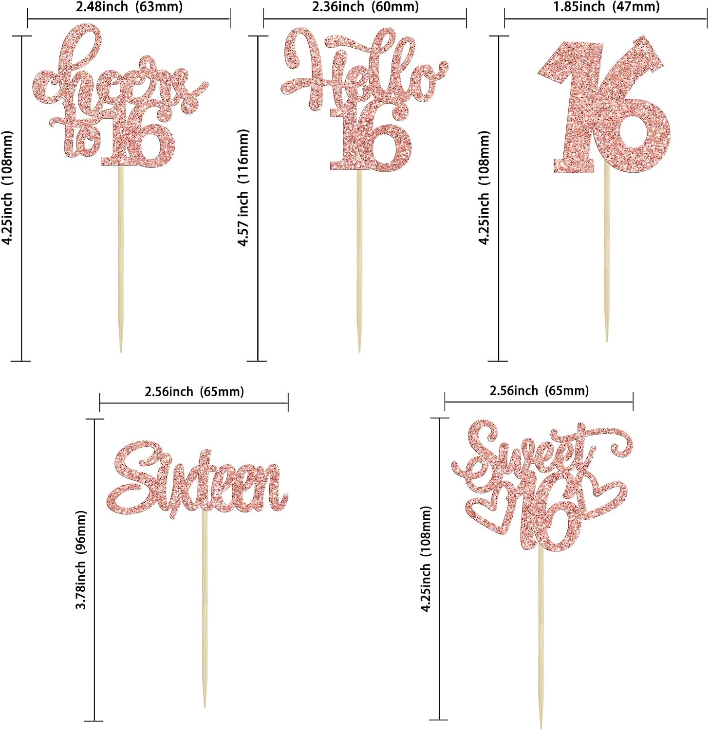 30Pcs 16th Birthday Cupcake Toppers Sixteen Happy 16th Cupcake Picks Cheers to 16 Sweet 16 Cake Decorations for Anniversary Party Supplies Rose Gold Glitter