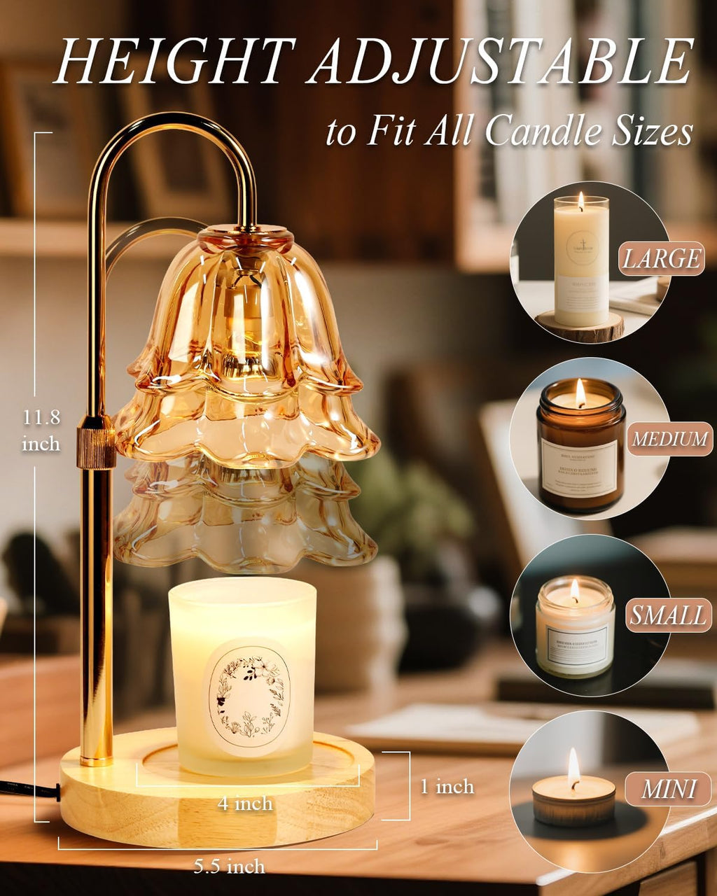 Flower Candle Warmer Lamp with Timer Dimmable, Christmas Birthday Gifts for Women Mom, Candle Warming Light Height Adjustable, Wax Melt Warmer for Jar Scented Candles, Housewarming Candle Lamp