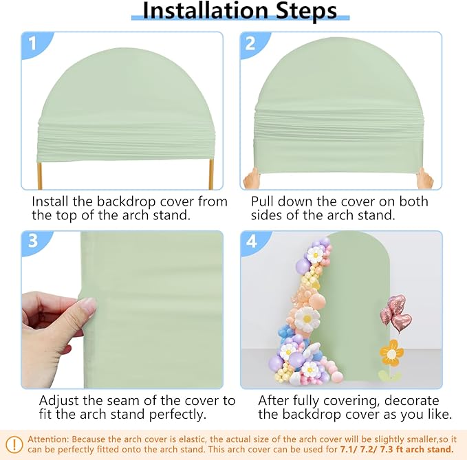 HEMMOTOP Green Arch Cover, 7.2 ft Spandex Wedding Balloon Arch Covers Stretchy Backdrop, Round Top Photo Stand Cover for Birthday, Baby Shower, Party, Reusable Double-Sided (Matcha Green, 7.2 ft)