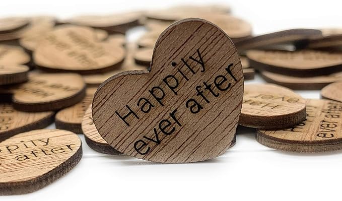 Wooden Heart Confetti ~ Happily Ever After ~ Wood Hearts, Wood Confetti Engraved Love Hearts- Rustic Wedding Decor (100 count)