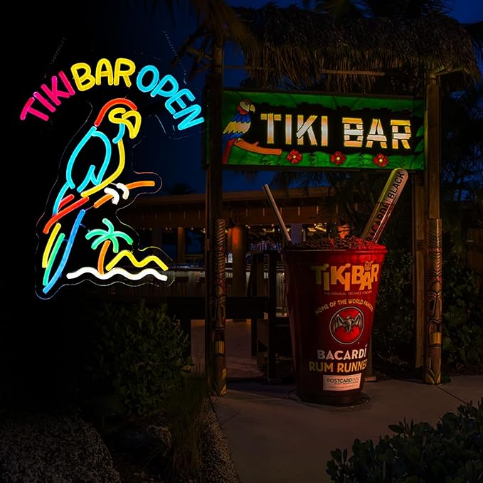 Tiki Bar Parrot Neon Sign for Wall Decor Hawaii Beach Bar LED Sign with Dimmer for Pub Party Man Cave Room Art Decor Gift USB-Powered (16.1x12.6) Inch