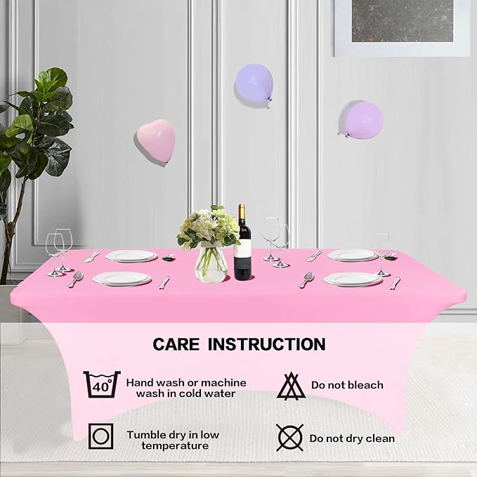 IVAPUPU 6FT Table Cloth for Rectangular Fitted Events Stretch Pink Table Covers Washable Cover Spandex Tablecloth Protector for Party, Wedding, Cocktail, Banquet, Festival
