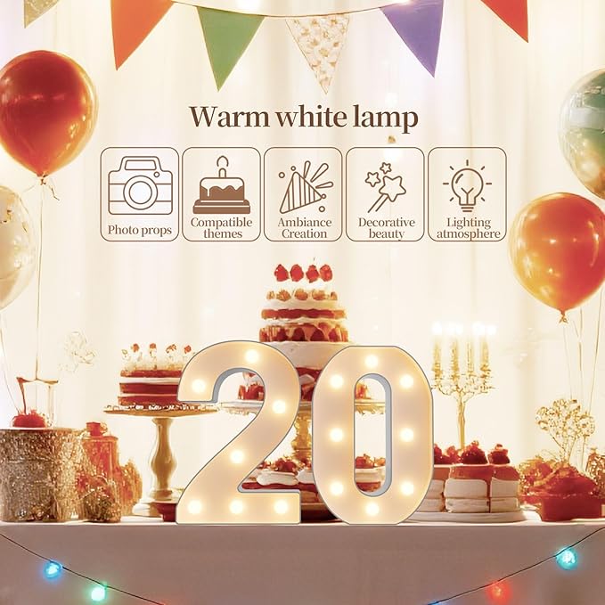 LED Marquee Light Up Numbers Sign - Lighted Birthday Numbers Sign for Birthday Party Decoration, Bar Wall, Home, Table Room, Wedding and Christmas Decorations, Number 8