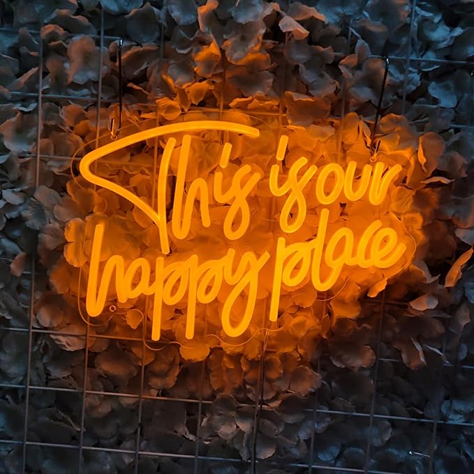 This is Our Happy Place Neon Signs for Wall Decor, My Happy Place LED Light Sign This is Our Place We Make The Rules Decor for Bedroom Man Cave Home Bar Birthday Party, 14.3" x 10"