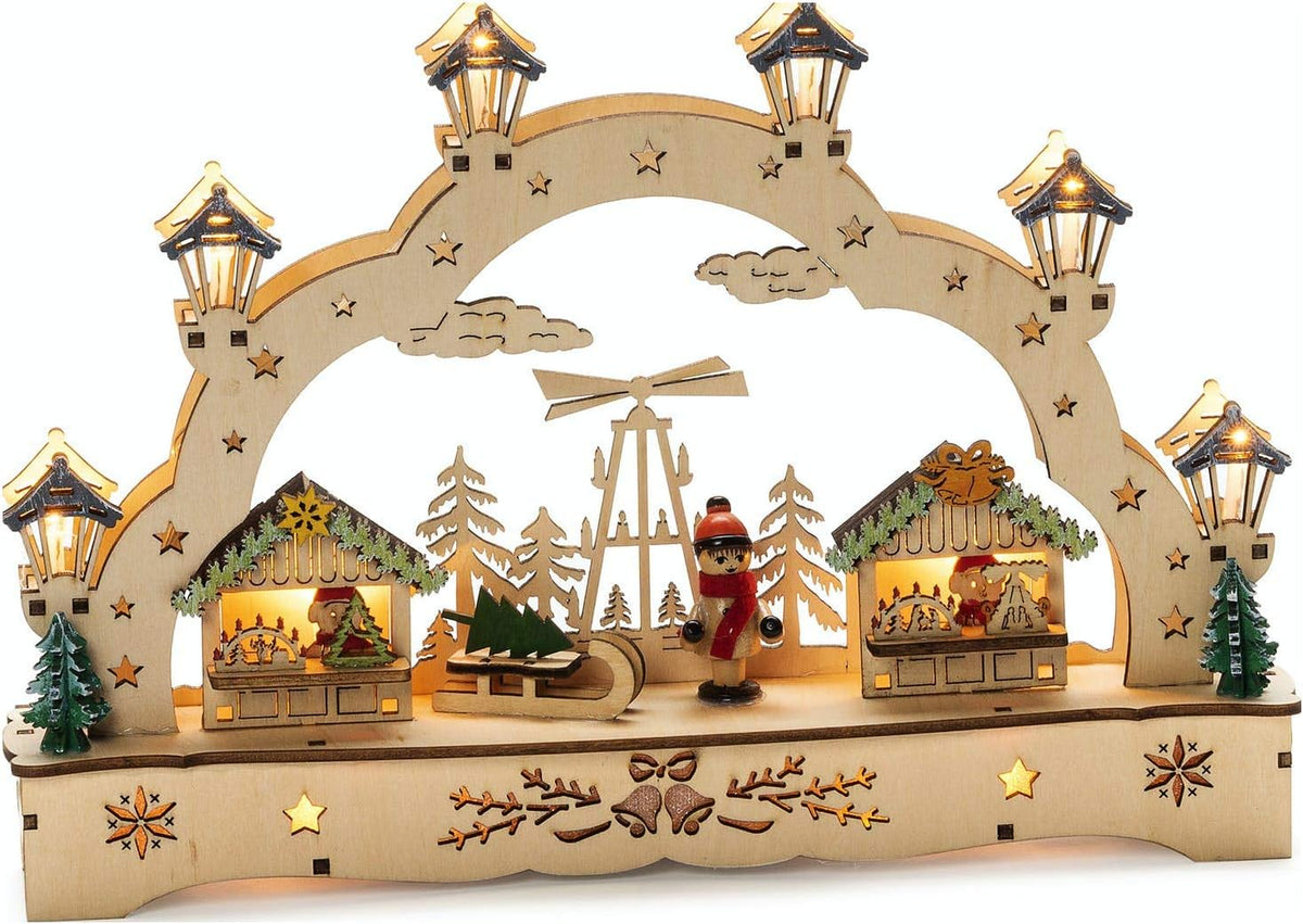 konstsmide wooden silhouette christmas market scene : battery, main product view