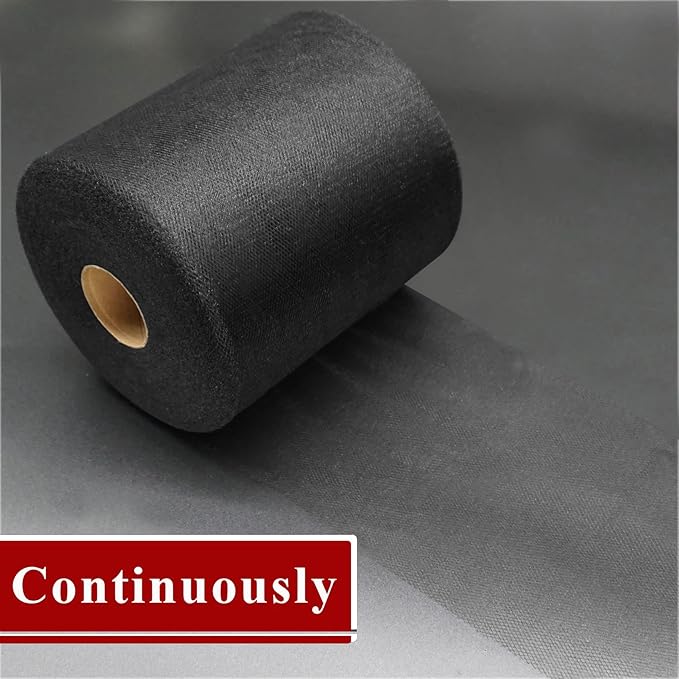 Black Tulle Fabric Rolls 6 Inch by 200 Yards (600 feet) Fabric Spool Tulle Ribbon for DIY Black Tutu Bow Baby Shower Birthday Party Wedding Halloween Decorations Craft Supplies