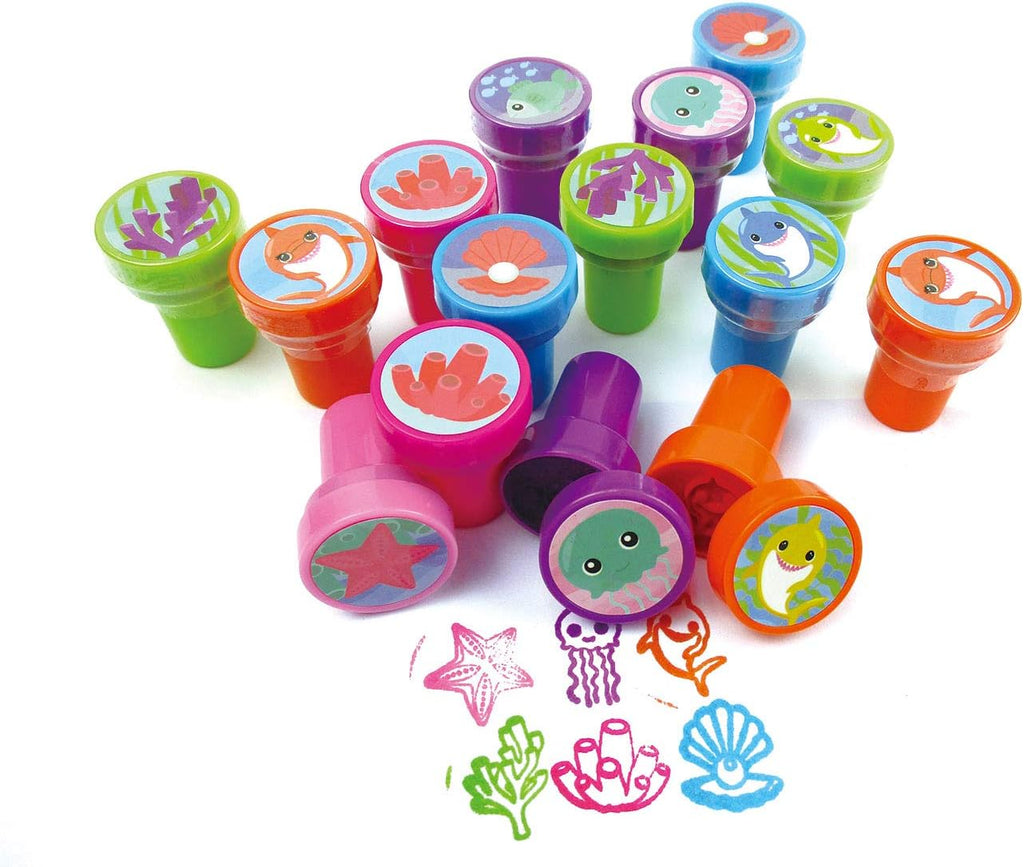 TINYMILLS Shark Birthday Party Favors Set for Kids, 108 Piece Shark Party Supplies with 12 Goodie Bags, 24 Stampers, 12 Sticker Sheets, 12 Coloring Books and 48 Crayons, Shark Party Favor Pack