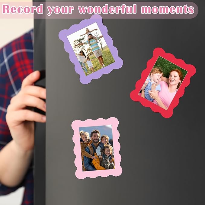 Kingdder 12 Pcs Scalloped Magnetic Picture Frame for Refrigerator 2.5 x 3.5 Pastel Reusable Picture Frame Magnets Decorative Photo Holders for Fridge Home School Office Kitchen Locker