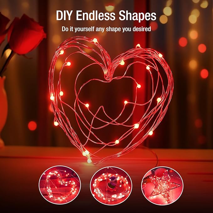 6 Pack Fairy Lights Battery Operated - 7ft 20 Led Twinkle Lights 3 Modes, Bulk Mini String Lights Waterproof for Mason Jars Vases DIY Party Wedding Decoration Christmas - Red
