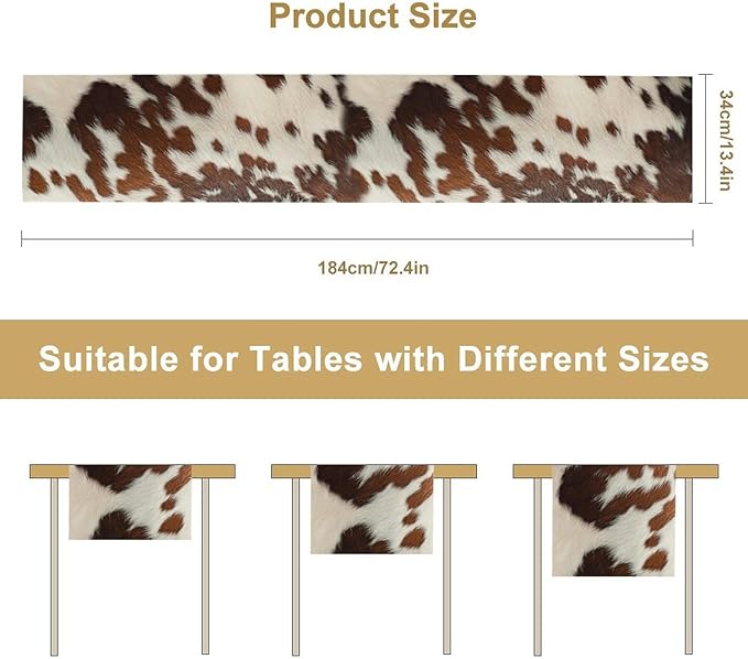Farmhouse Cow Skin Print Table Runner, Safari Wildlife Brown Country Farm Cowhide Pattern Cotton Linen Rustic Cottage Table Runner for Dinning Home Party Holidays Home Setting, 13x60 Inch