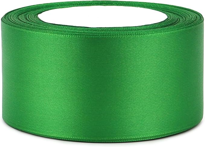 Green Solid Satin Ribbon 2 Inch 25 Yards Solid Polyester Fabric Ribbon for Gift Wrapping Wedding Christmas Baby Shower Birthday Party Decoration Handmade Immortal Flower Craft