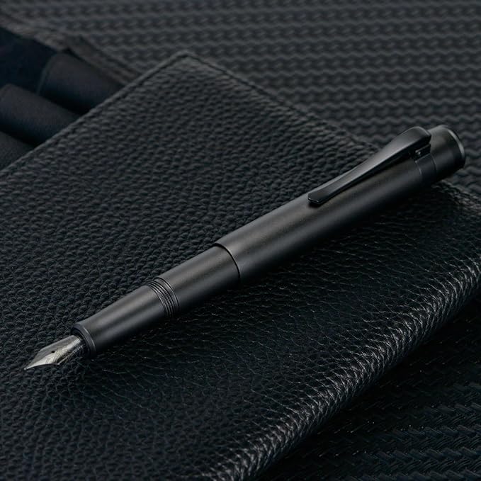 Hongdian M2 Black Forest Mini Fountain Pen, Long Blade Nib & Sleek Shape Aluminium Short Pocket Travel Pen (Matte Black)