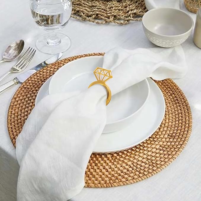 Edussy Gold Napkin Rings Set of 12,Acrylic Mirror Diamond Napkin Ring Holders for Wedding Centerpiece Table Decorations, Bridal Brunch,Family Dinner, Bridal Shower or Anniversary Decor