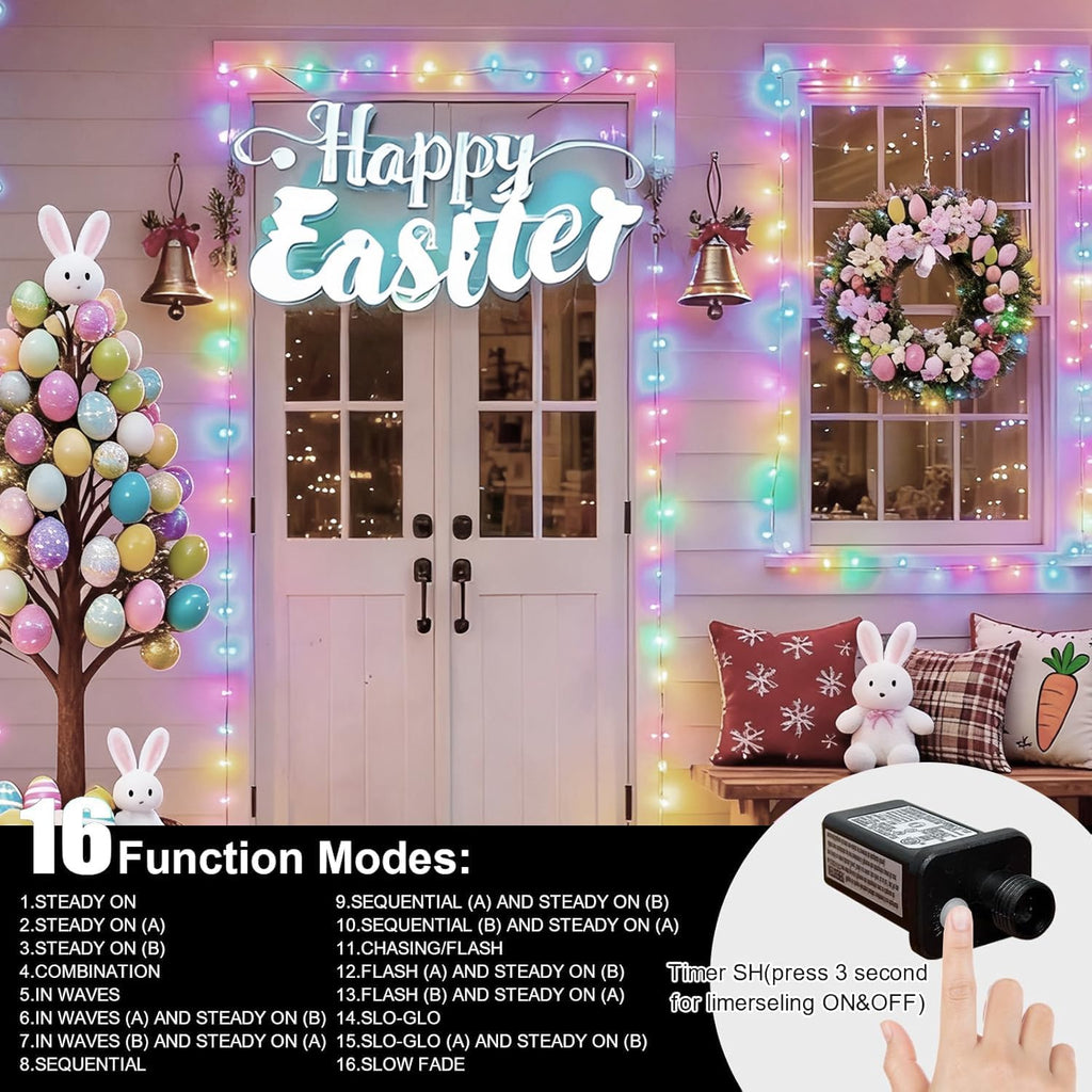 165ft Pastel Easter Lights String, Christmas Mini Light,500 LED with 16 Light Modes, Fairy Lights Plug in for Outdoor Xmas Trees Garland Wreath Holiday Decorations(Green Warm Pink Blue Purple)