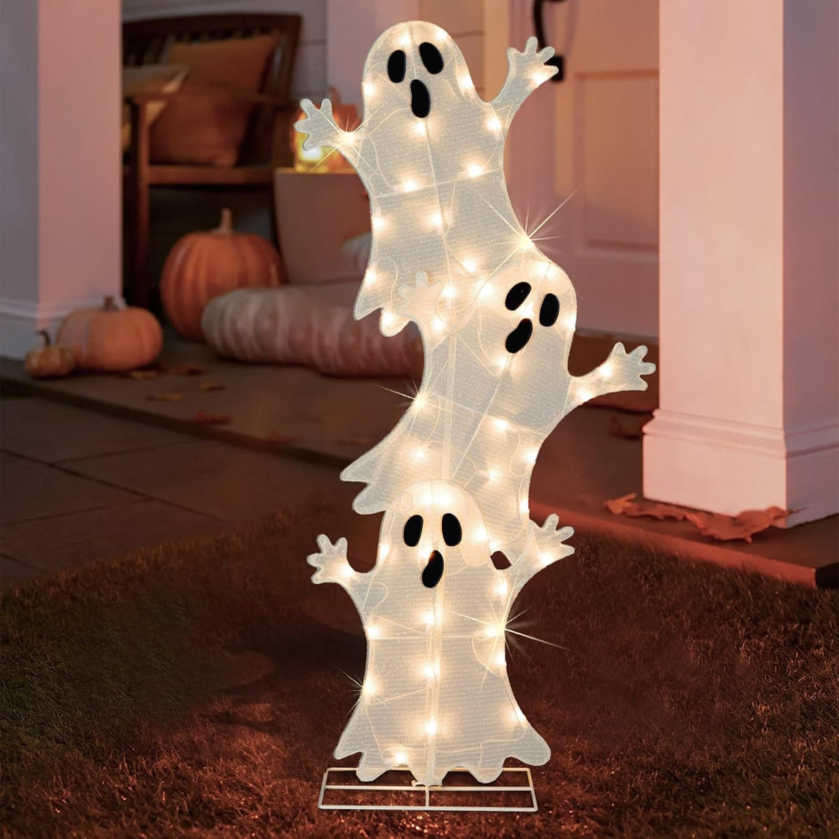 halloween lighted 3 stacked ghosts, 42’’ h pre-lit, main product view