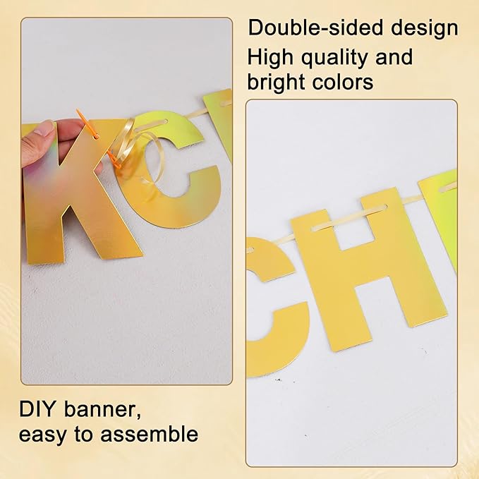 BEISHIDA Double-Sided Gold 116 PCS DIY Letter Banner Kit Make Your Own Banner,Including 111 Letters and Numbers 3 Rope and 9 Threading Device,Customized for Birthday Graduation Wedding Decor