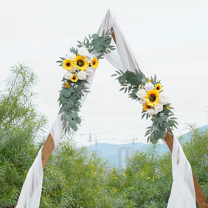 Ponatia Artificial Wedding Arch - Flowers (Pack of 2), White & Sunflowers for Wedding Welcome Signs and Ceremony Decorations