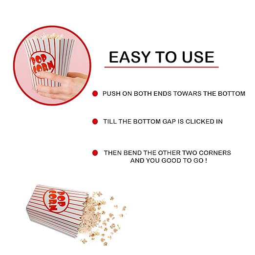 25 Pack Popcorn Boxes Movie Night Popcorn Bags for Party Red and White Popcorn Bags for Popcorn Vintage Snack Box Concession and Carnival Party Supplies, Individual Popcorn Bucket Containers (25)