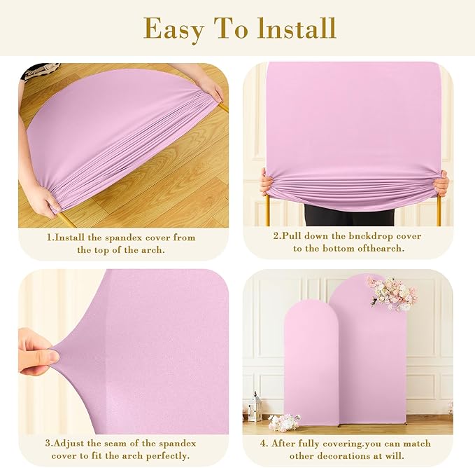 7.2FT 6FT Arch Backdrop Cover for Wedding, Set of 2 Stretchy Spandex Fitted Arch Stand Cover for Baby Shower, Birthday Party Decor, Chiara Backdrop Cover with Double-Sided Design(Pink)