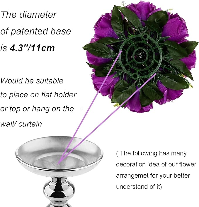 BLOSMON Flower Balls Wedding Rose Centerpieces: 2 Pcs Fake Flowers with Base White Kissing Balls Decor White Artificial Floral Arrangements Flower Bouquet of Roses Home Party Table DIY Decorations