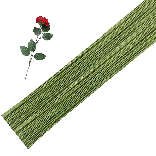 16-inch 18 Gauge Green Paper Covered Floral Wire Stems for DIY Crafts, Artificial Flower Arrangements Home Decor Artificial Paper Stems (Pack of 50)