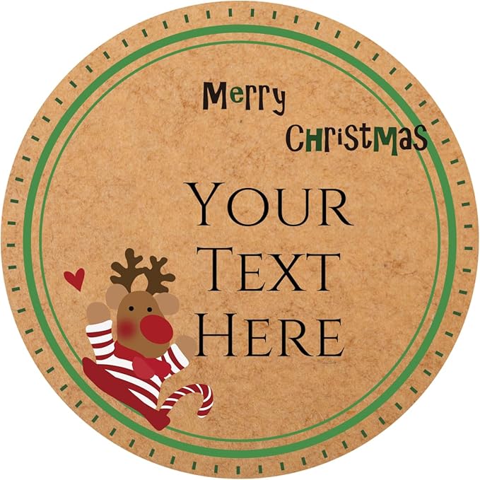 100-1000pcs Custom Stickers Merry Christmas Stickers Personalized Labels Adhesive Xmas Decorative Envelope Seals Stickers for Cards Gift Boxes (Round Kraft -5)