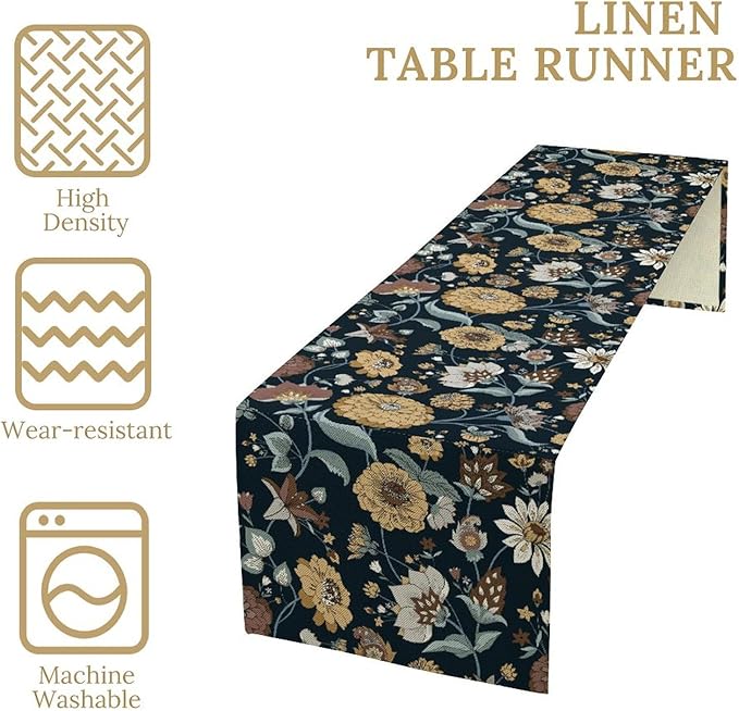 Boho Floral Table Runner Bohemian Floral Vintage Home Kitchen Dining Table Decoration 13x60 Inch 1PCS