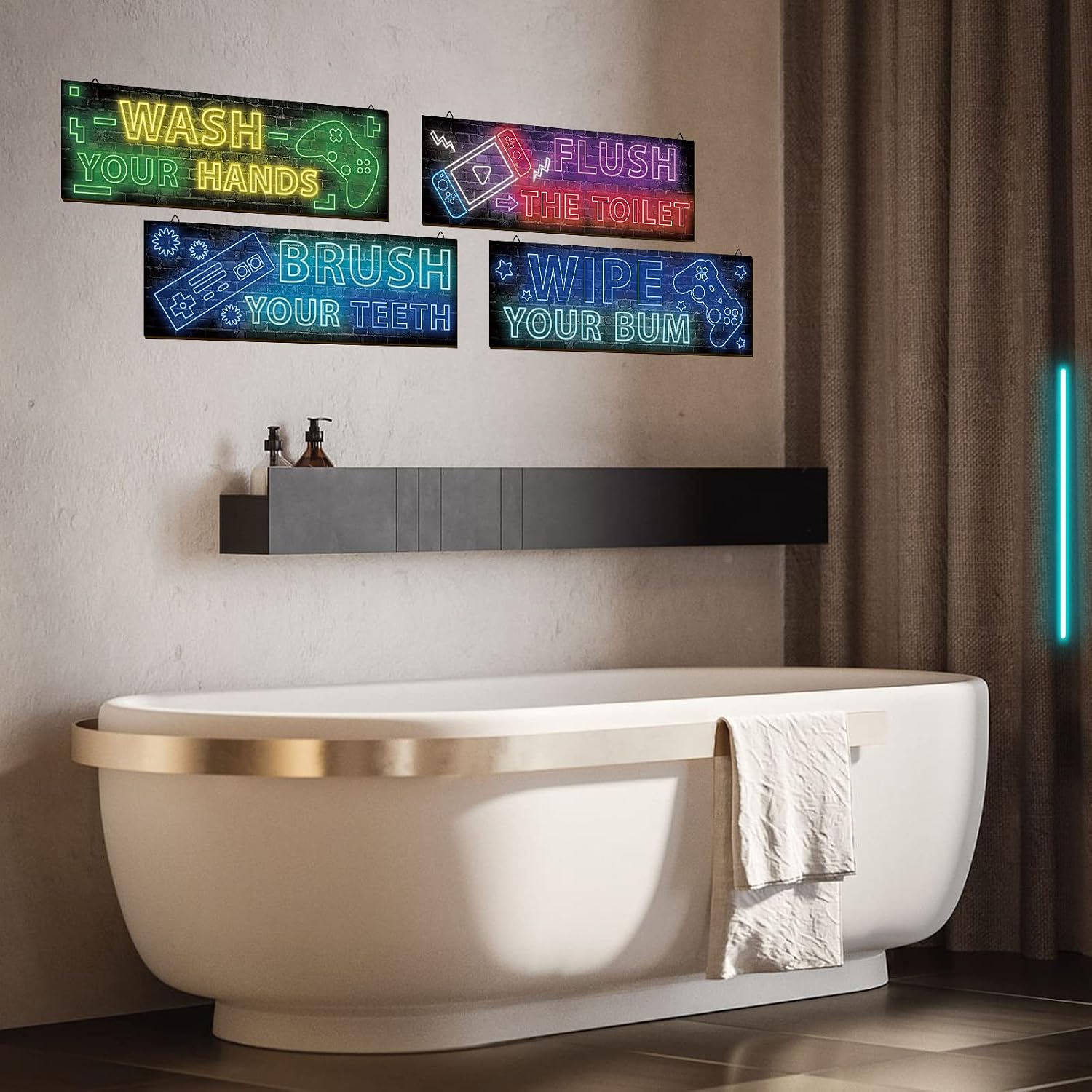 YLOLUL 4 Pcs Neon Gaming Wall Art & Room Accessories for Teen Boys & Kids, 16 * 5 Inch