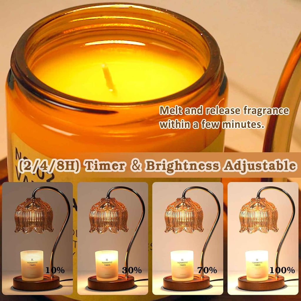 Funistree Flower Candle Warmer Lamp with Timer, Dimmable Candle Lamp Warmer, Christmas Birthday Gifts for Women Mom Her, Housewarming Home Decor, Lotus Wax Warmer for Yankee Candles - Lily Amber