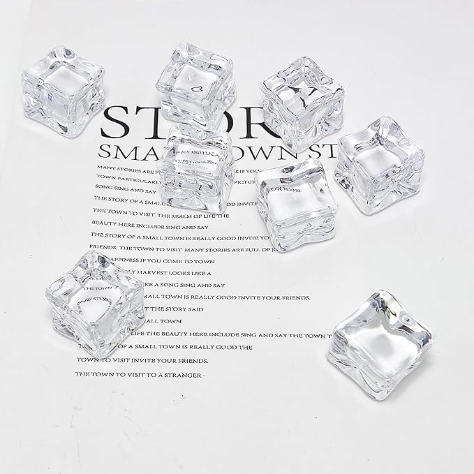 HappyFiller 22 PCS Large Crystal Square Fake Ice Cubes Acrylic Ice Rocks for Table Scatters,Vase Fillers,Party Decor,Graduations,Weddings,Anniversaries,Food Display,Floral,1 Inch