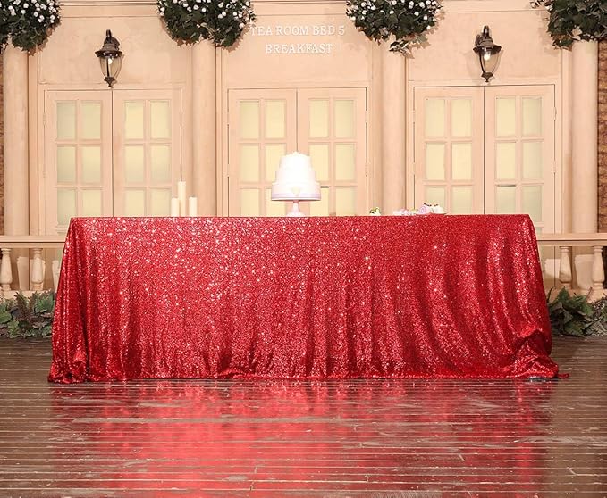 SquarePie Sequin Tablecloth 90 x 132 Inch Red Sparkly Table Linen for Christmas Wedding Party