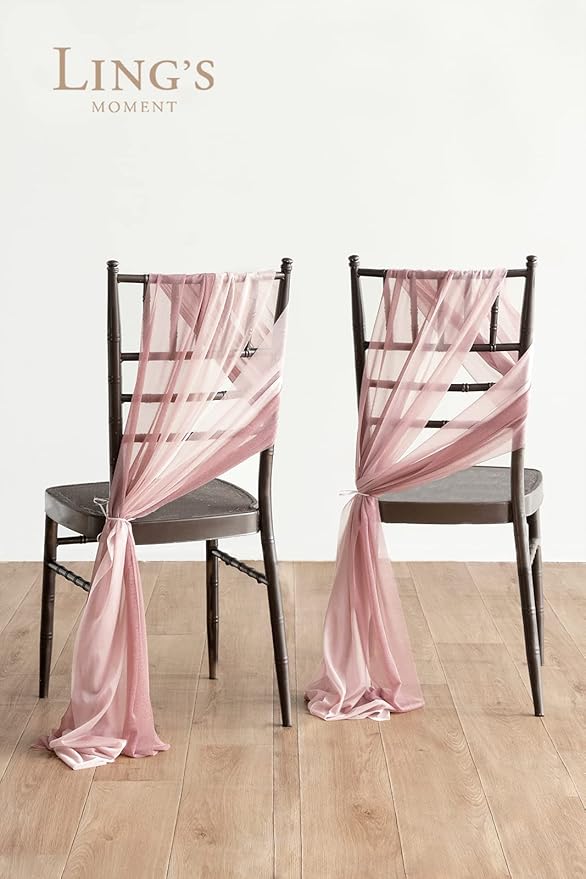 Ling's moment Wedding Chair Sashes Cover Aisle Decorations Draping Fabric Wrinkle-Free with Tie 16 Pcs Dusty Rose & Mauve for Party Ceremony Reception Floral Arrangement Banquet Outdoor Decor