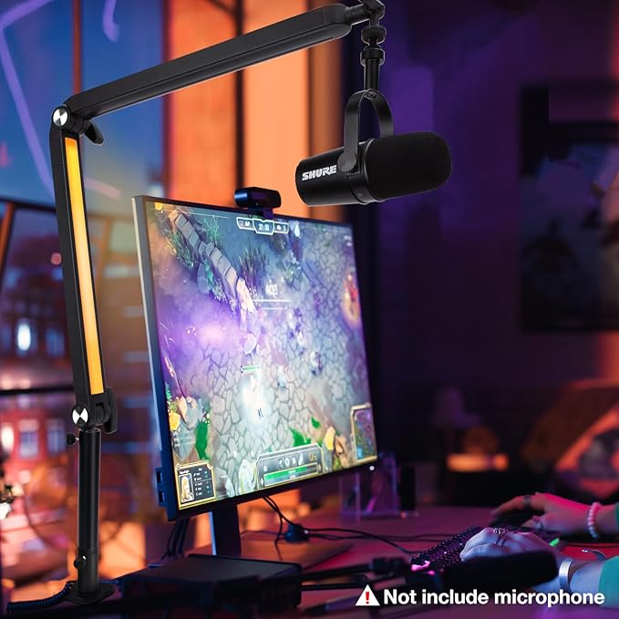 Boom Arm with RGB Light - Mic Arm for HyperX QuadCast, Blue Yeti, Shure SM7B, Rode and Most Gaming Mic, Height adjustable Mic Boom Arm Microphone Arm, Desk Mic Stand for Most USB Microphone By SUNMON