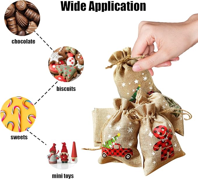CCINEE 36pcs Christmas Drawstring Goody Candy Gift Bags, 4x6 Inch with Double Jute Drawstrings for Xmas Party Favors