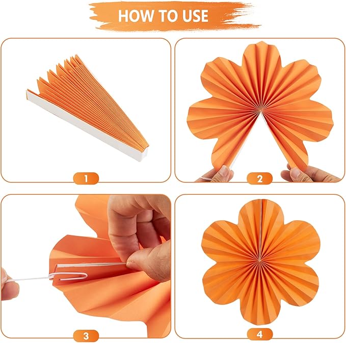 SUNBEAUTY 9 PCS Pink and Orange Party Decorations Pink Party Decorations Paper Fans Party Decorations Sunset Party Decorations Flower Party Decorations Paper Flowers Decorations for Wall