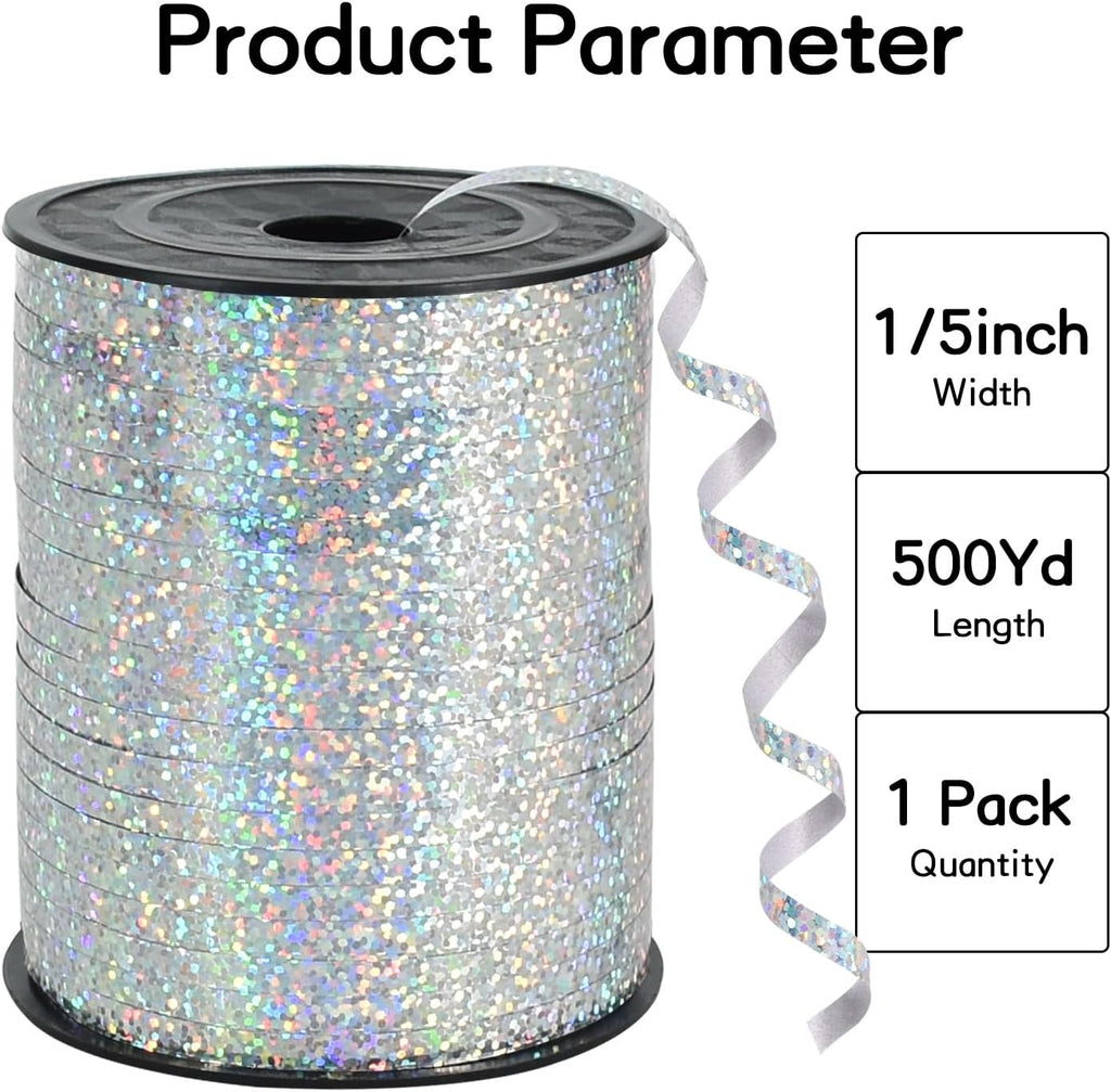 BEISHIDA 500 Yards Silver Ribbon Curling Crimped, Balloon String Shiny Metallic Roll for Gift Wrapping Ribbon for Birthday Party Festival Art Craft Decor Florist Flowers Decoration